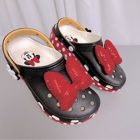 Disney Shoes - Disney Crocs women’s  Black and Red Minnie Mouse Slippers Size 10